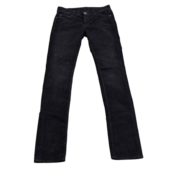 7 For All Mankind Black Corduroy Jeans Size 26 Mid-Rise Straight Leg Womens Pant - Picture 1 of 13